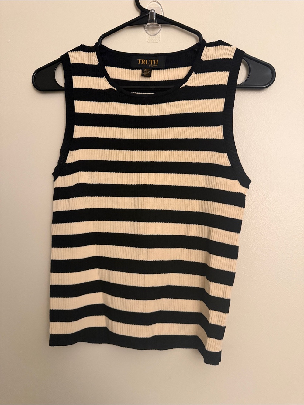 TRUTH Black and Cream Striped Ribbed Tank